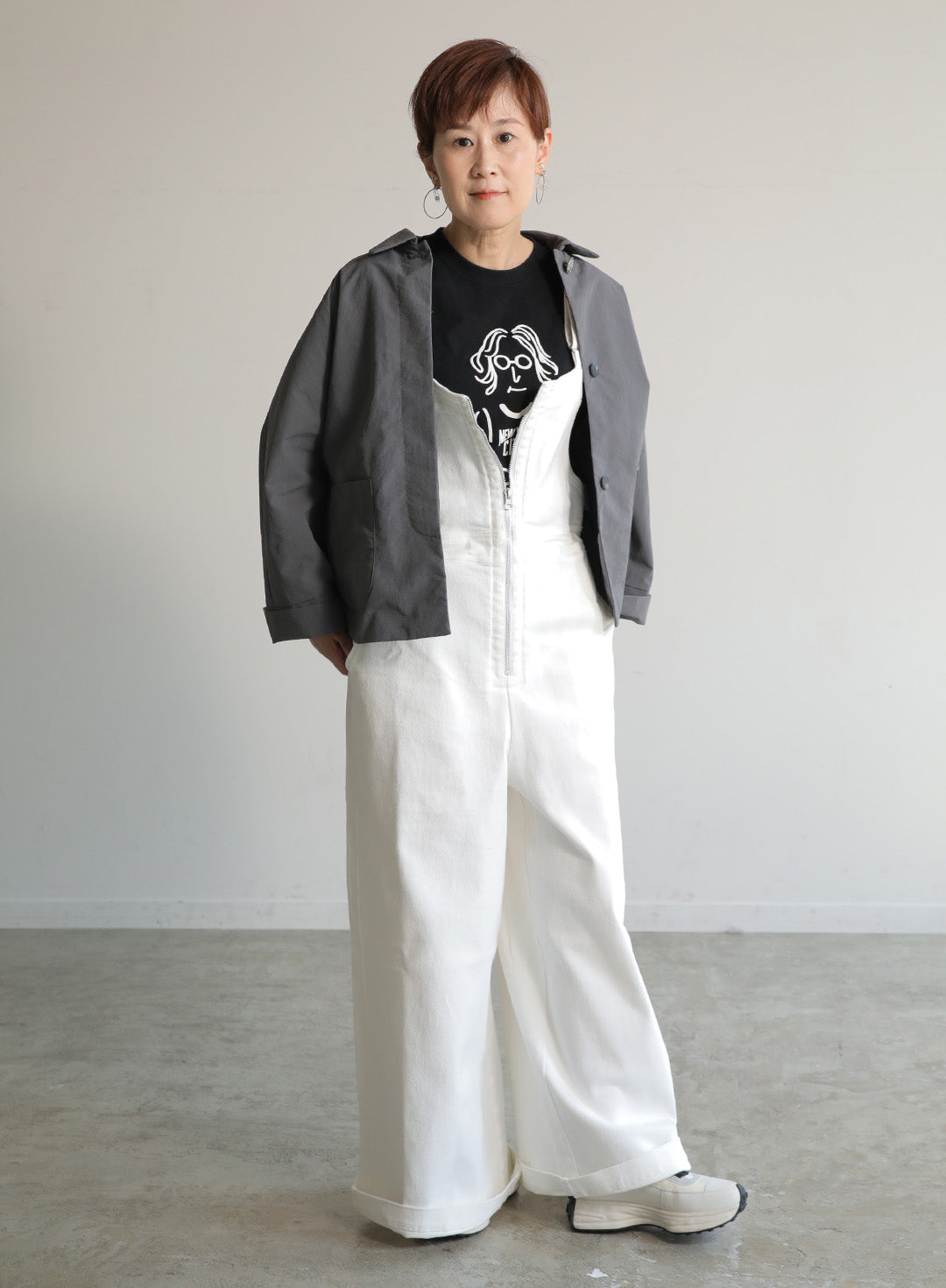 前ファスナーデニムサロペット