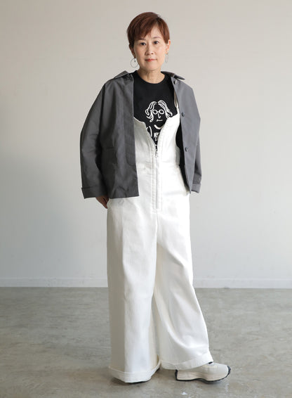 前ファスナーデニムサロペット