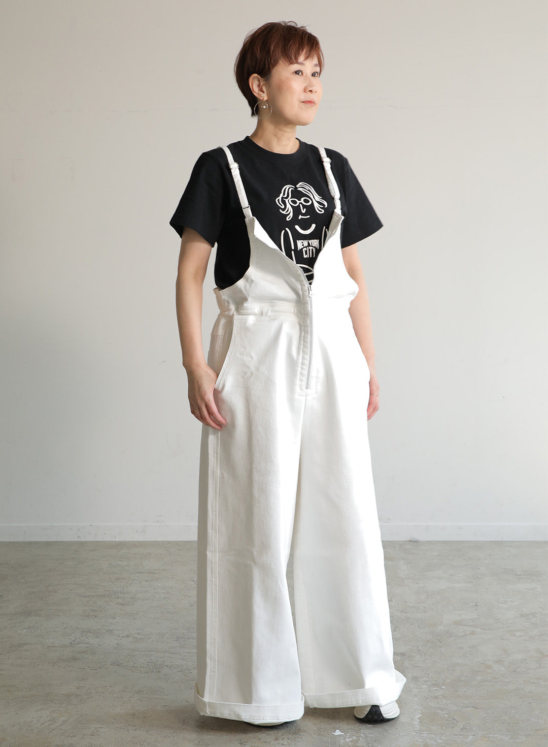 前ファスナーデニムサロペット