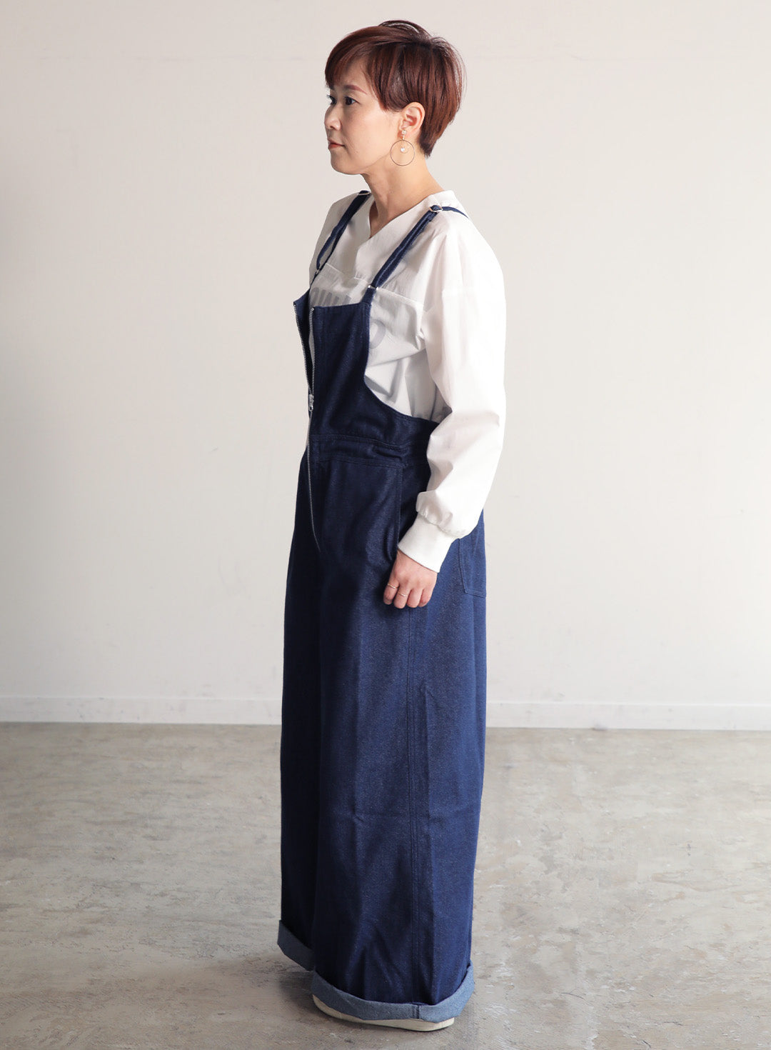 前ファスナーデニムサロペット