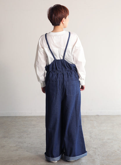 前ファスナーデニムサロペット