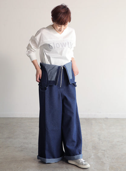 前ファスナーデニムサロペット