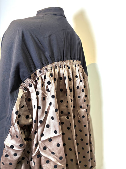 異素材スタンドカラーブラウス