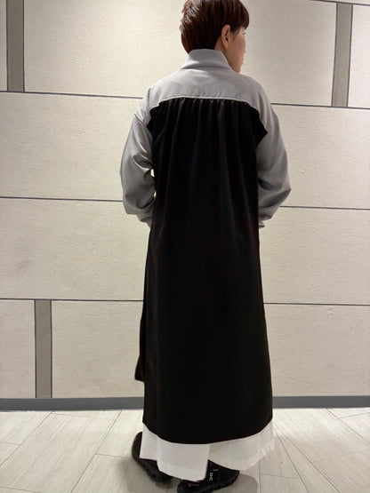 バイカラーロングブルゾン