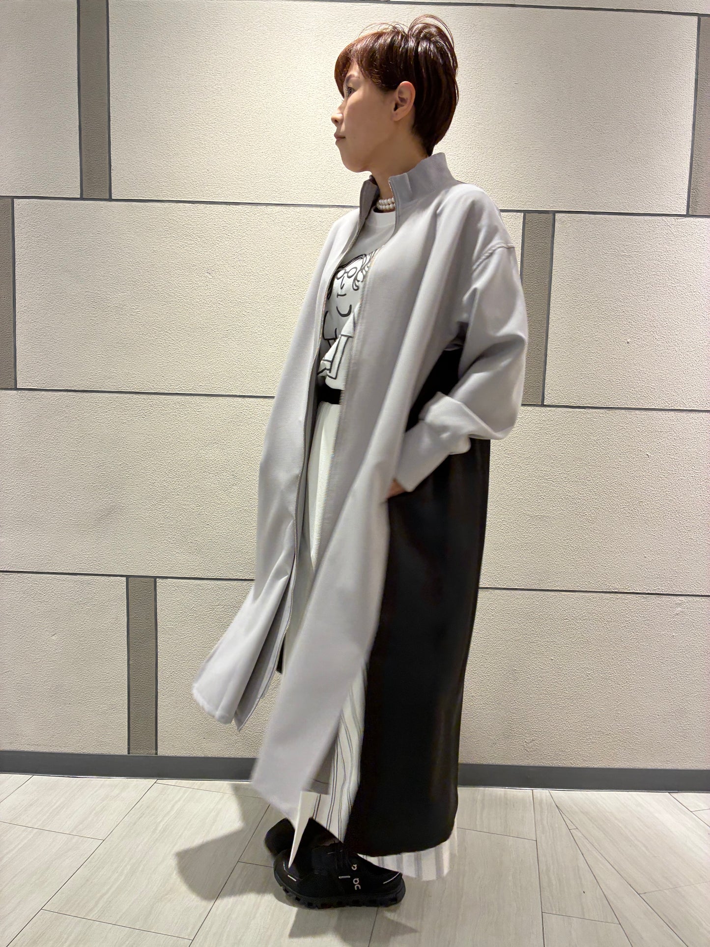 バイカラーロングブルゾン