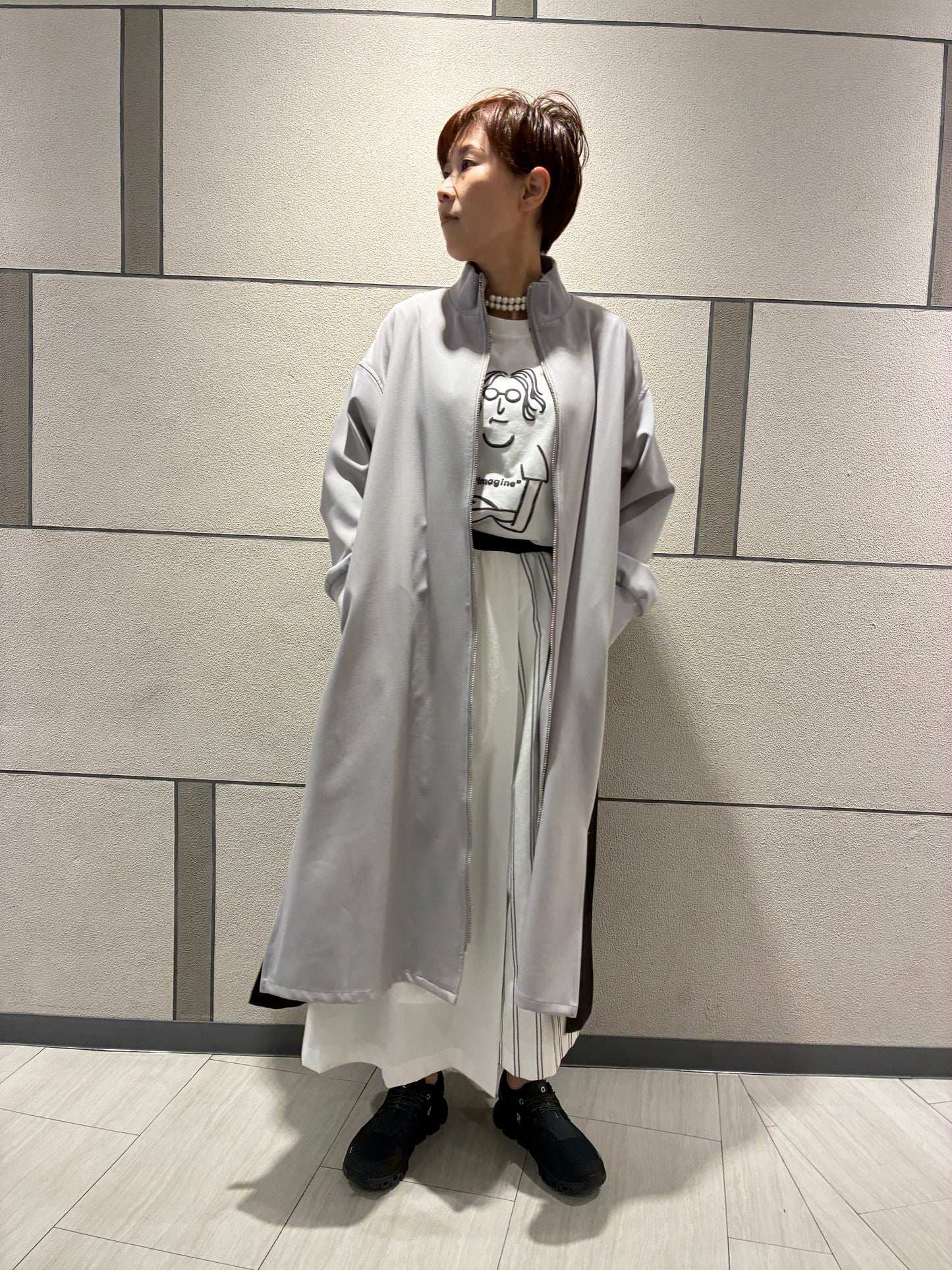 バイカラーロングブルゾン