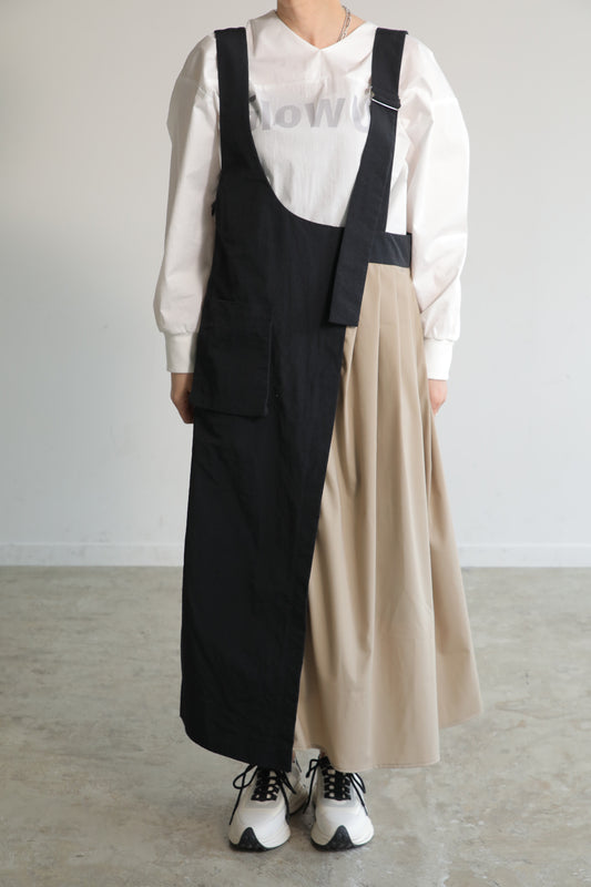 バイカラーリブプリーツジャンバースカート