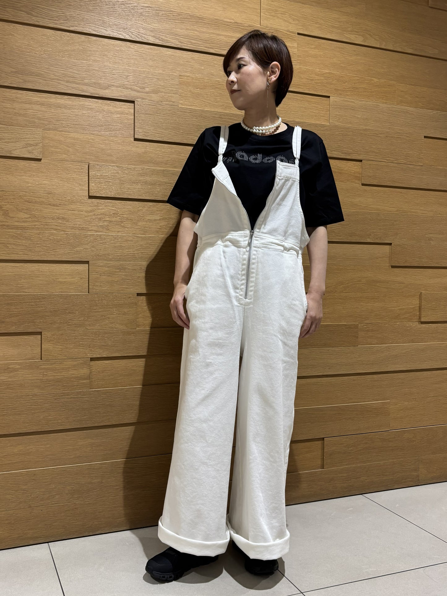 前ファスナーデニムサロペット