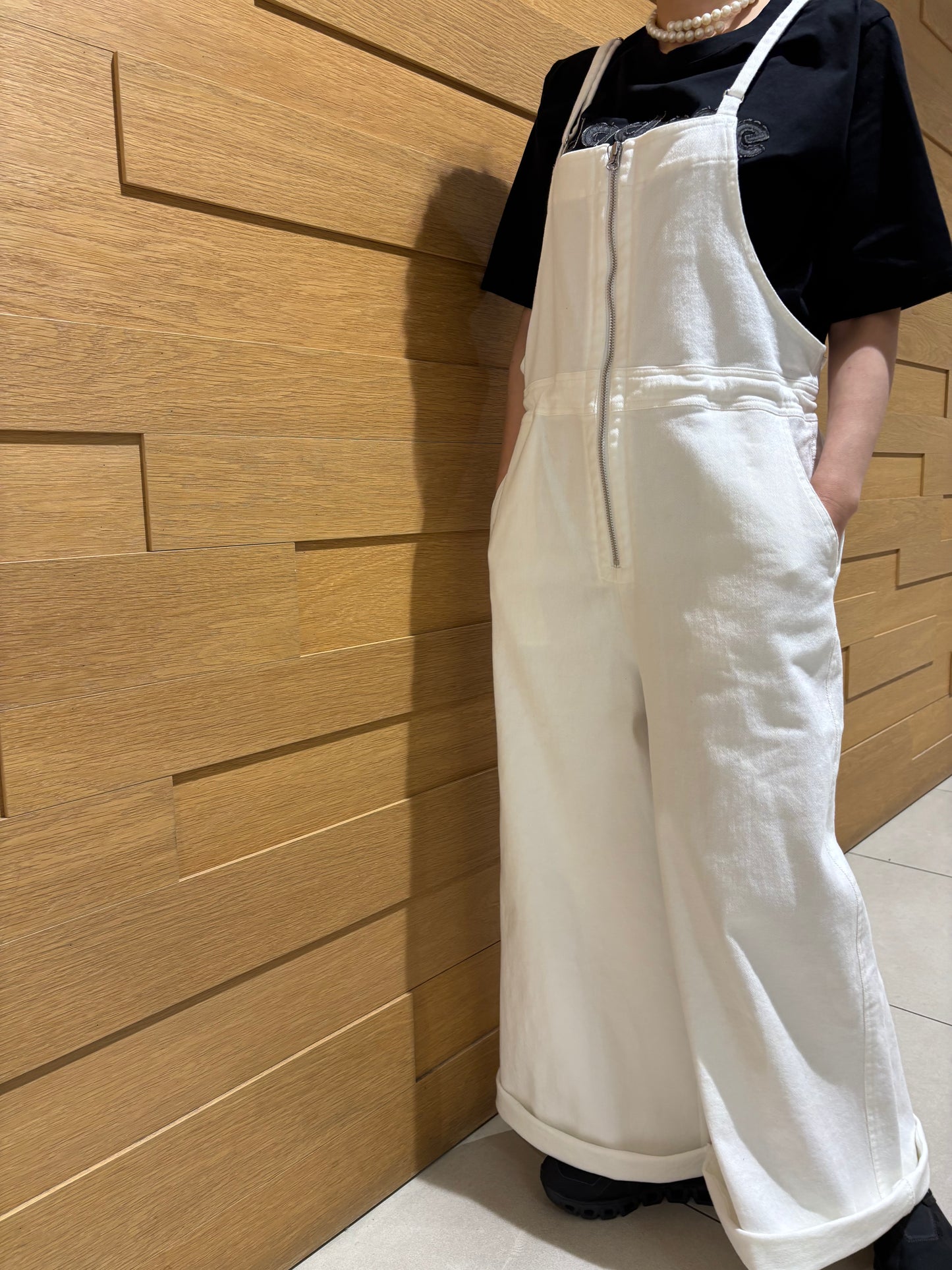 前ファスナーデニムサロペット