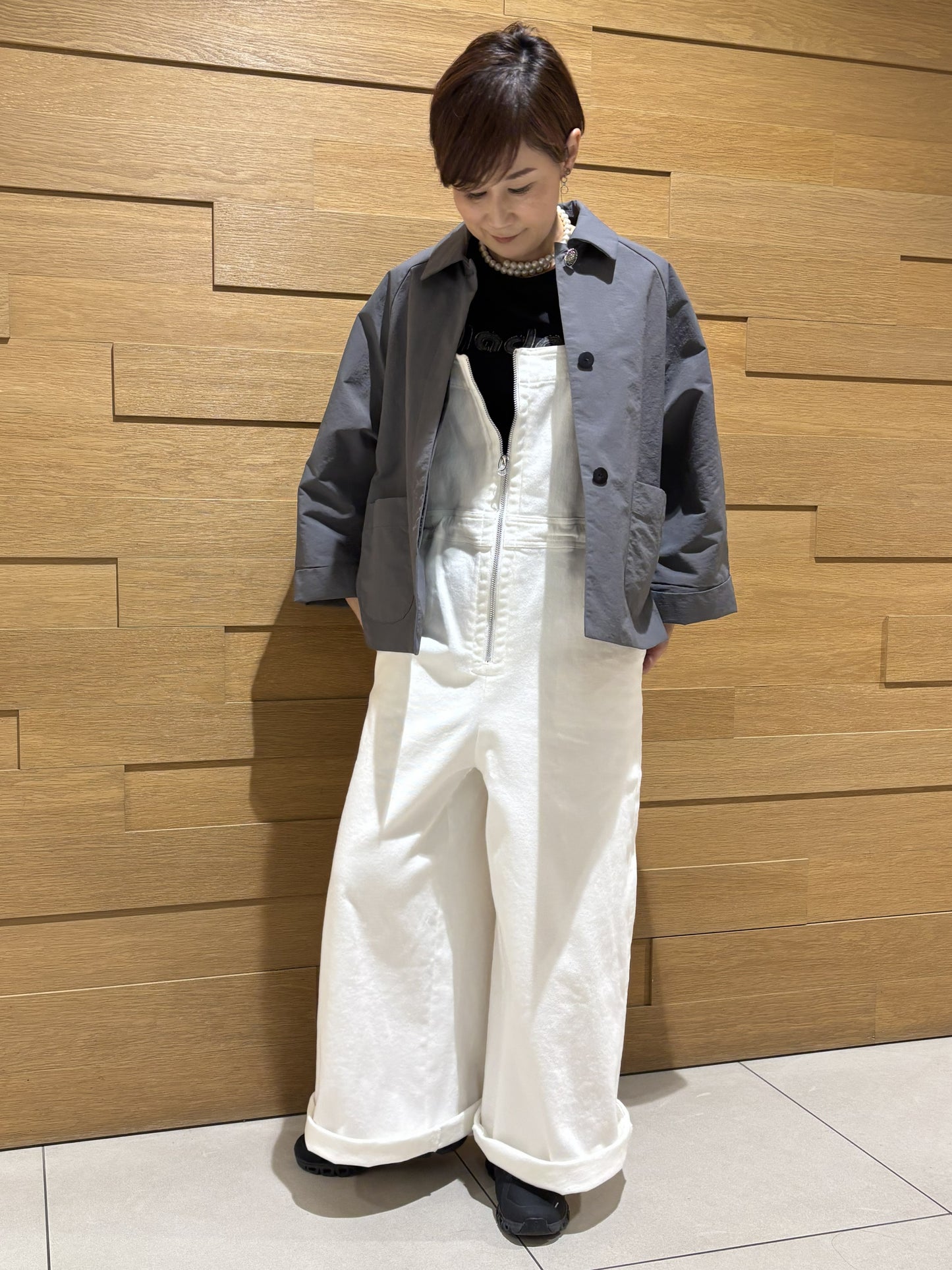 前ファスナーデニムサロペット