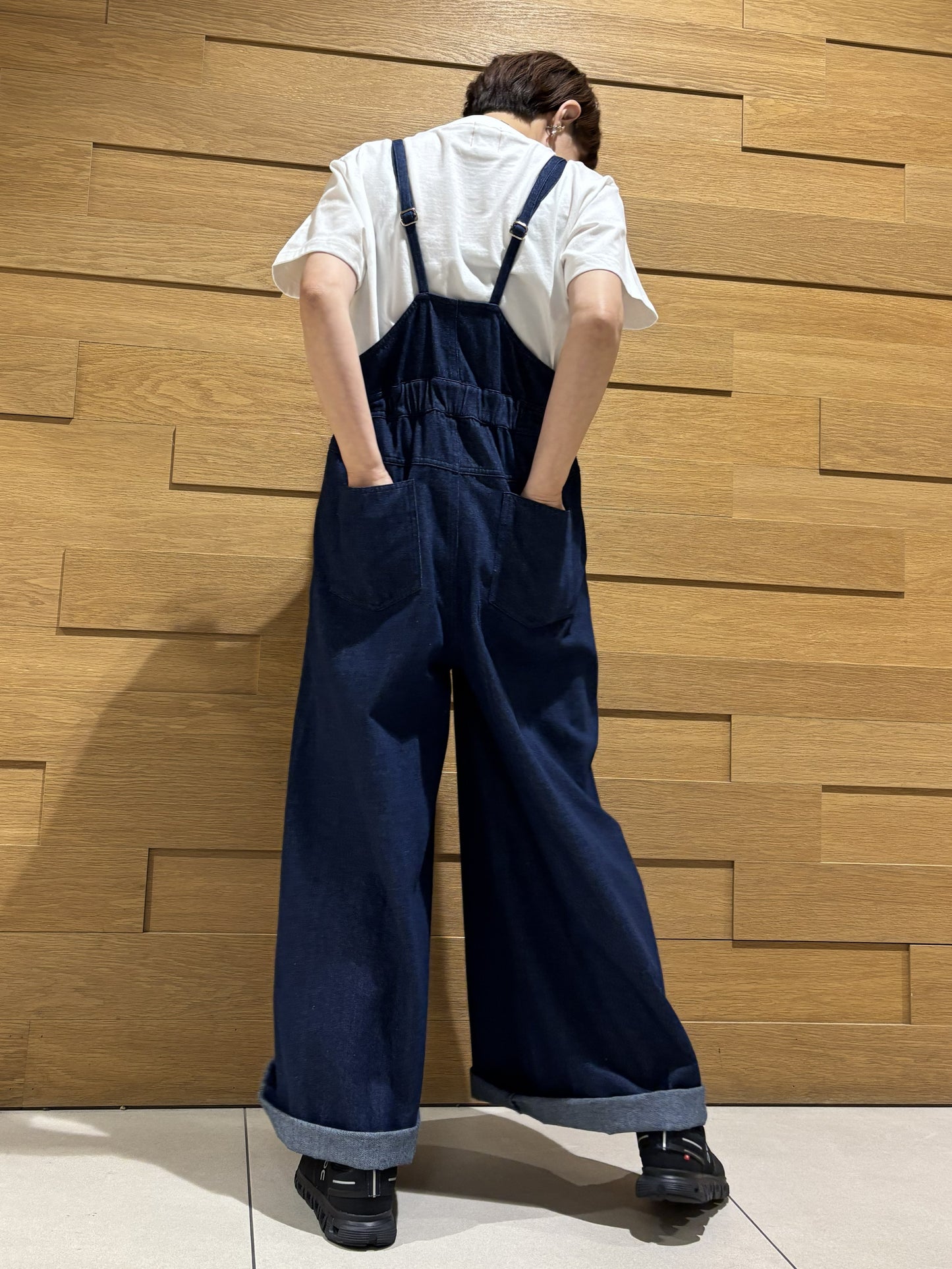 前ファスナーデニムサロペット