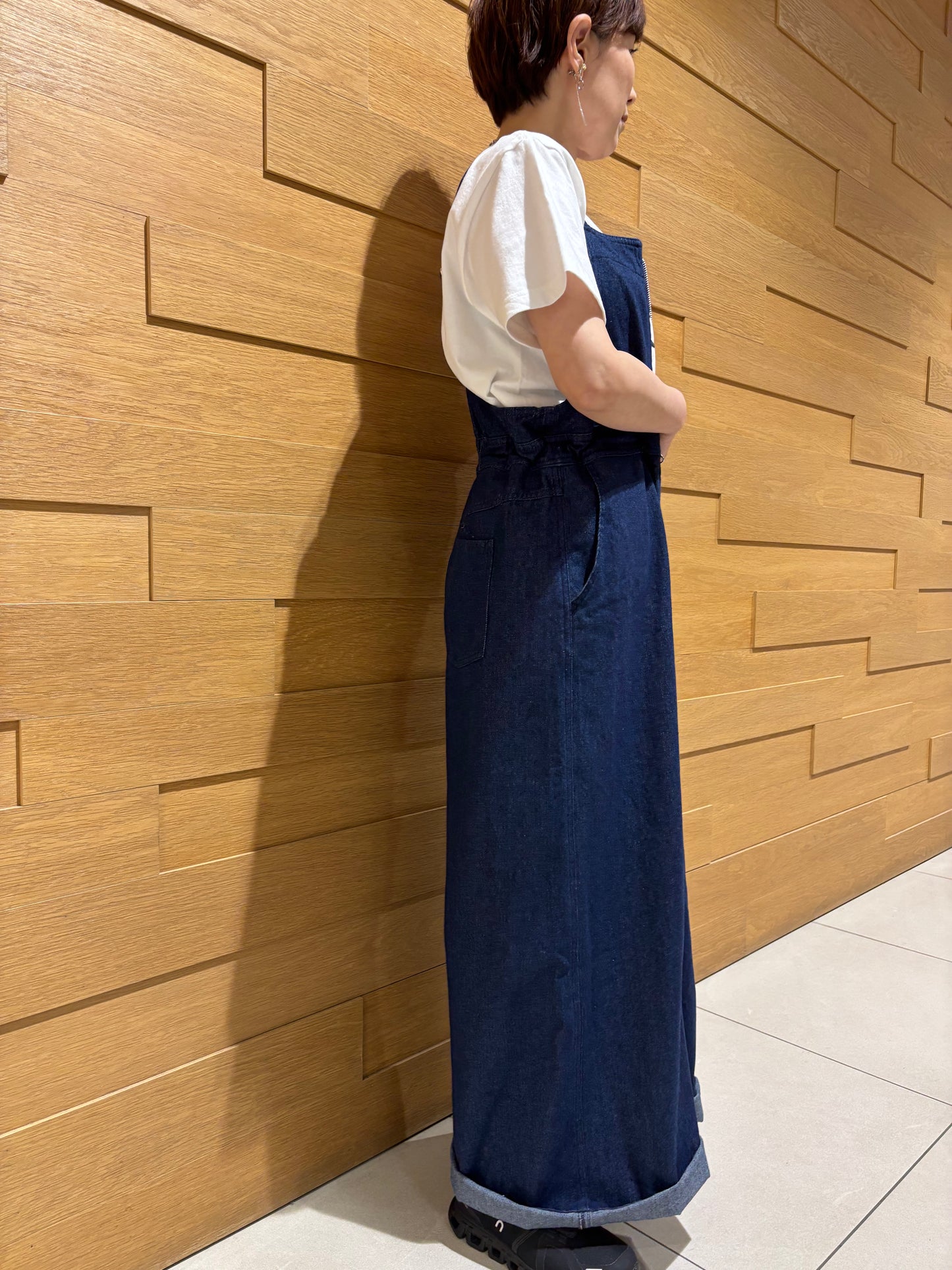 前ファスナーデニムサロペット